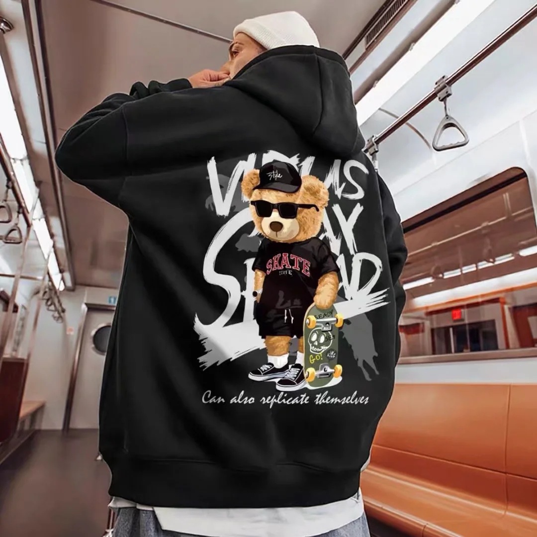 National Tide Autumn And Winter Plus Velvet Thickened Hooded Sweater Men's Large Size Loose Student Couple Hong Kong Style Trend Coat Winter Clothing