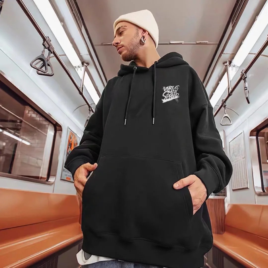 National Tide Autumn And Winter Plus Velvet Thickened Hooded Sweater Men's Large Size Loose Student Couple Hong Kong Style Trend Coat Winter Clothing - Image 2